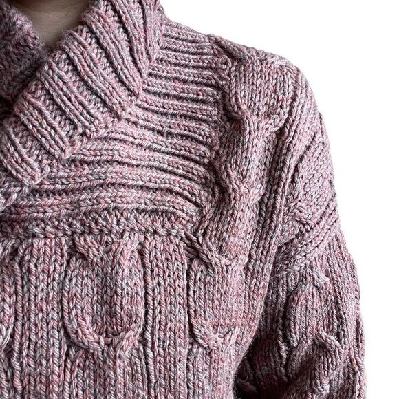 Vintage Womens Purple Red Hand Knit Fisherman Chunky Wool Cable Sweater Sz M - Picture 5 of 7